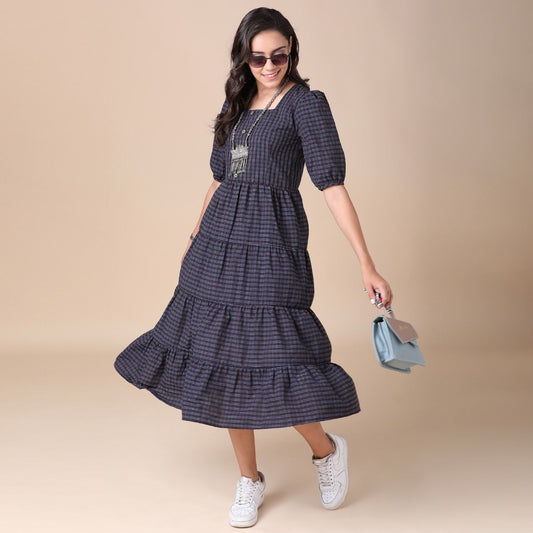 Women's Square Neck Cotton Knee Length Fit And Flare Dress