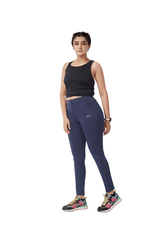 Blue Colour Polyester Solid Pattern Track Pant For Women's
