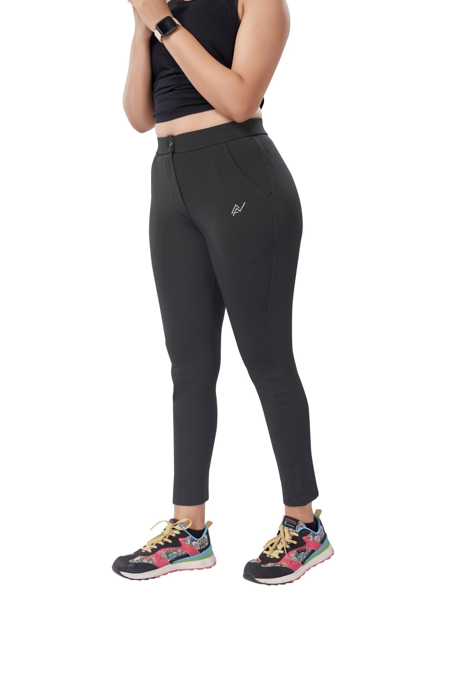 Black Colour Polyester Solid Pattern Track Pant For Women's