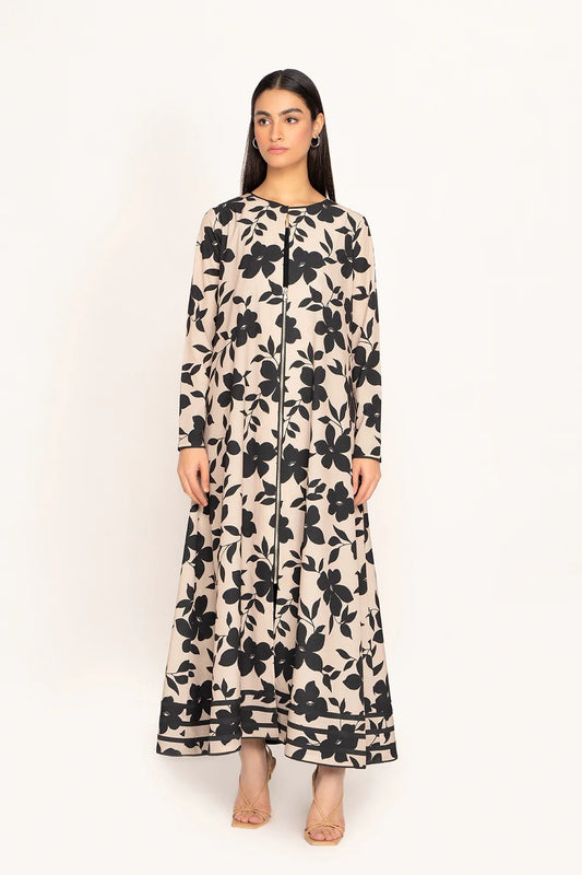 Cream and Black Colour Flower Printed Korean BSY Party Wear Kaftan And Inner