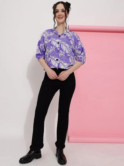 Purple Colour Casual Wear Crepe Printed Shirt For Women