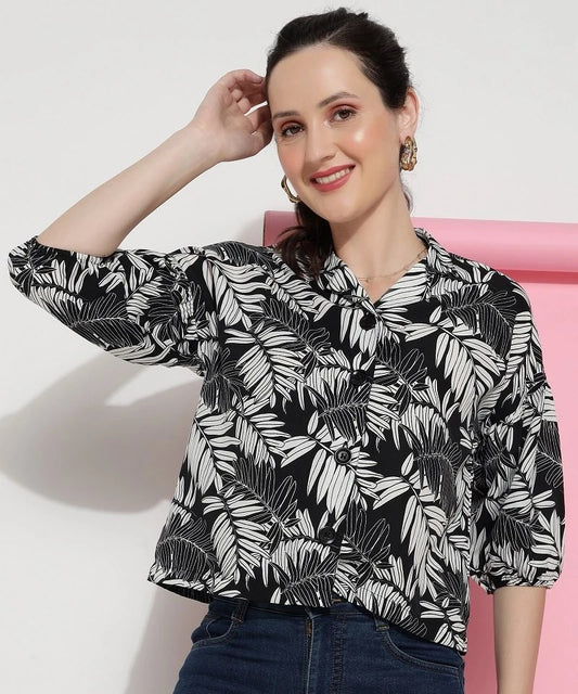 Black Colour Casual Wear Crepe Printed Shirt For Women