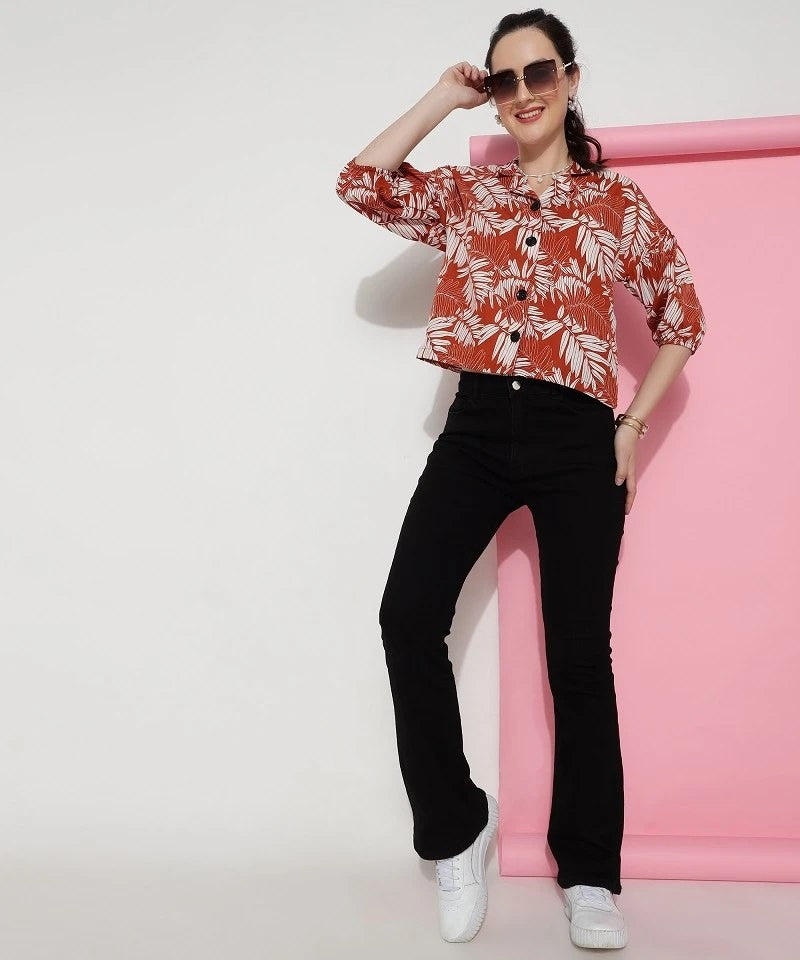 Rust Colour Casual Wear Crepe Printed Shirt For Women
