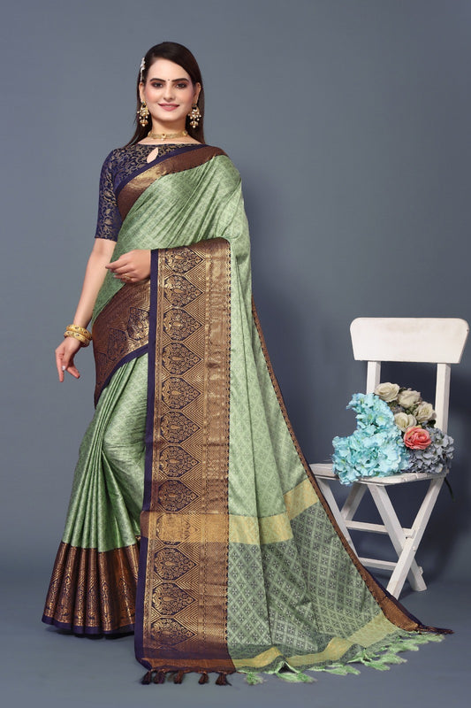 Pista Green Colour Cotton Silk Saree For Women's