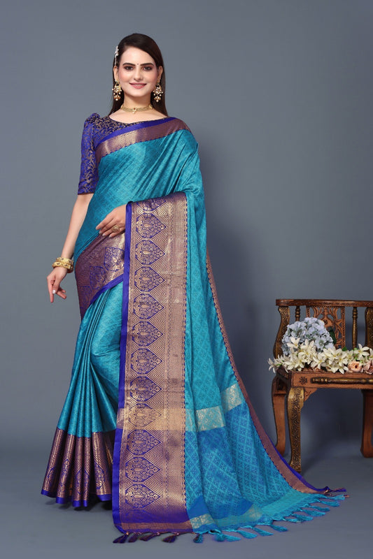 Blue Colour Cotton Silk Saree For Women's