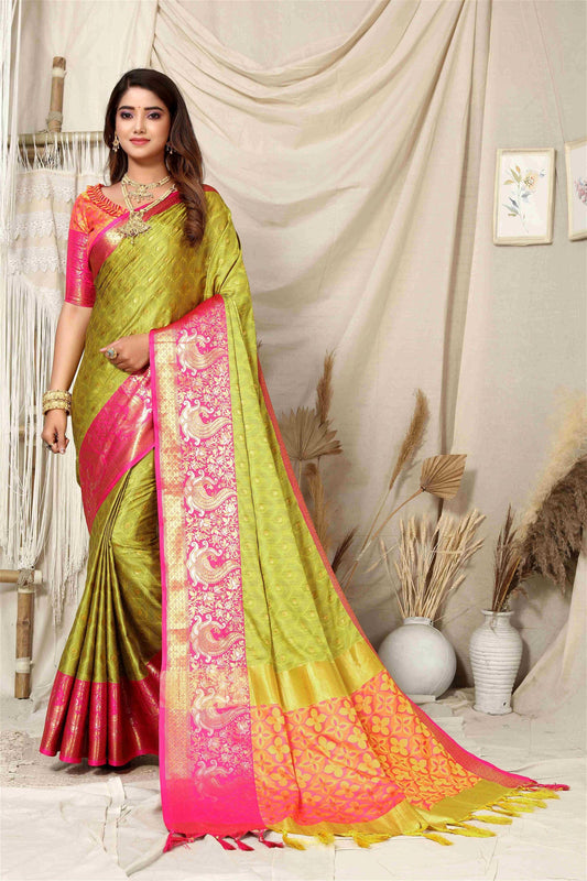 Lemon Pink Colour Aura Rich Pallu designer silk Saree For Women's
