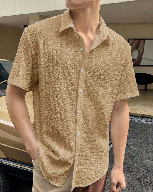 Cream Colour Men  Casual Wear Cotton Structured Shirt