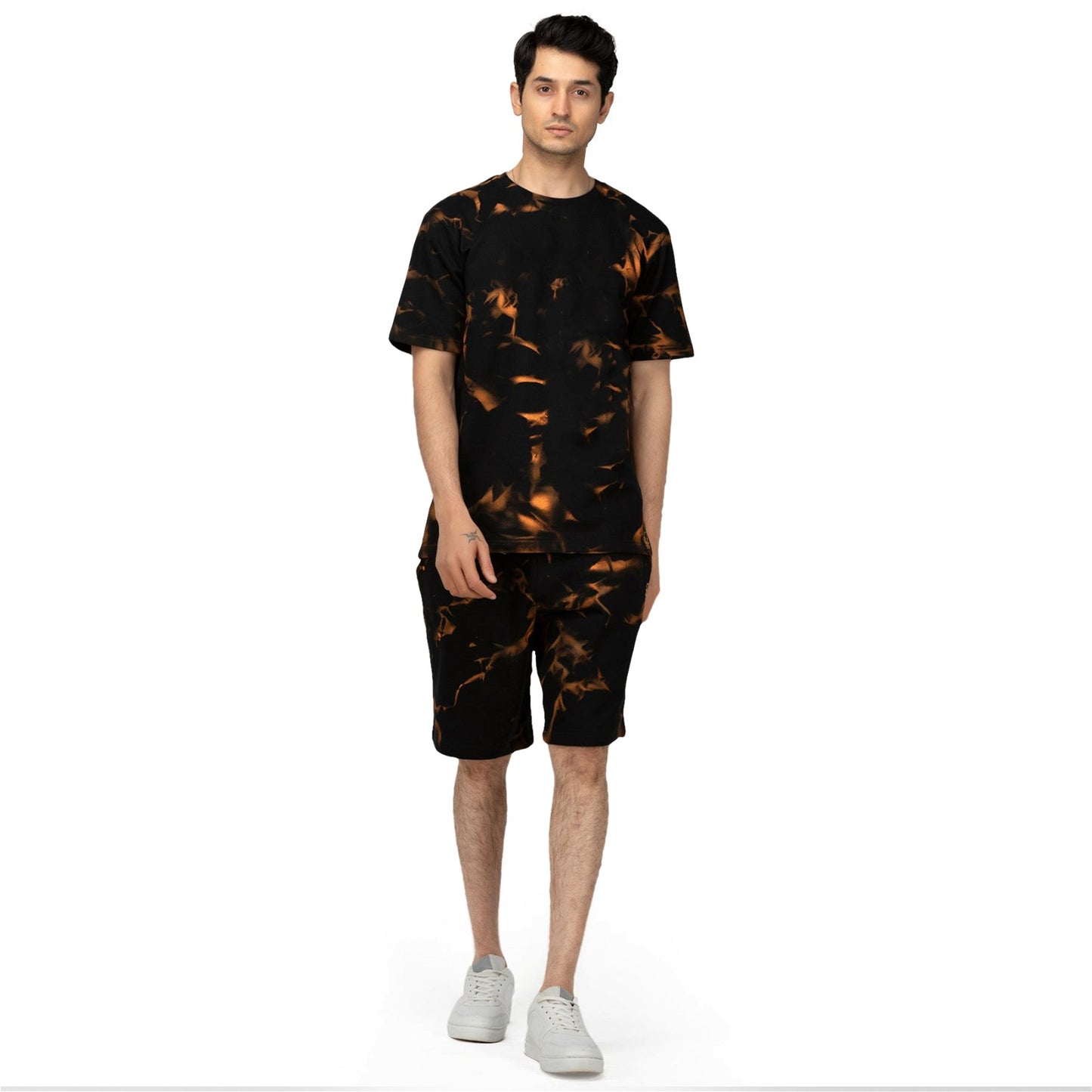 Tie Day Printed T-Shirt and Shorts For Men in Black Color