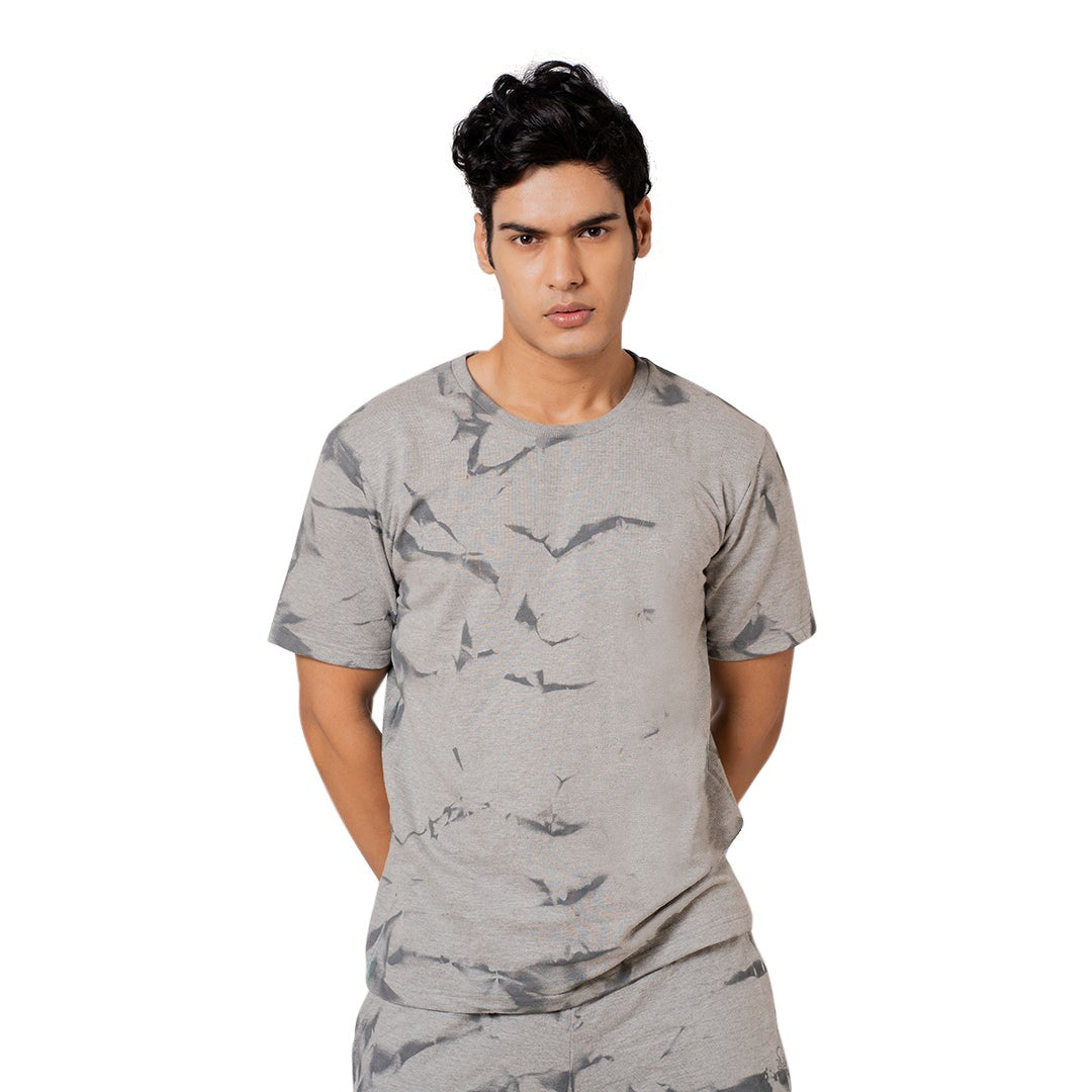 Tie Day Printed T-Shirt and Shorts For Men in Gray Color