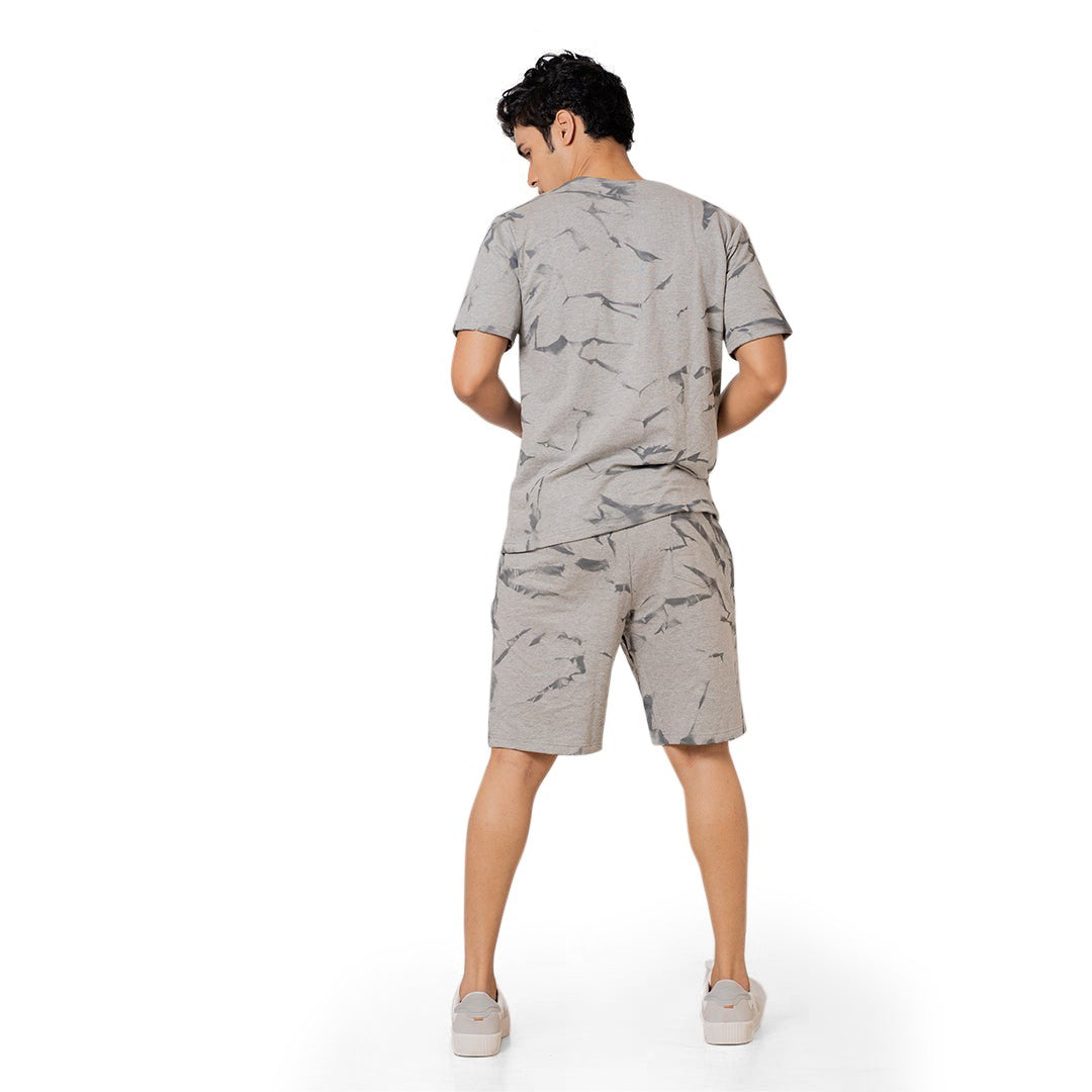 Tie Day Printed T-Shirt and Shorts For Men in Gray Color