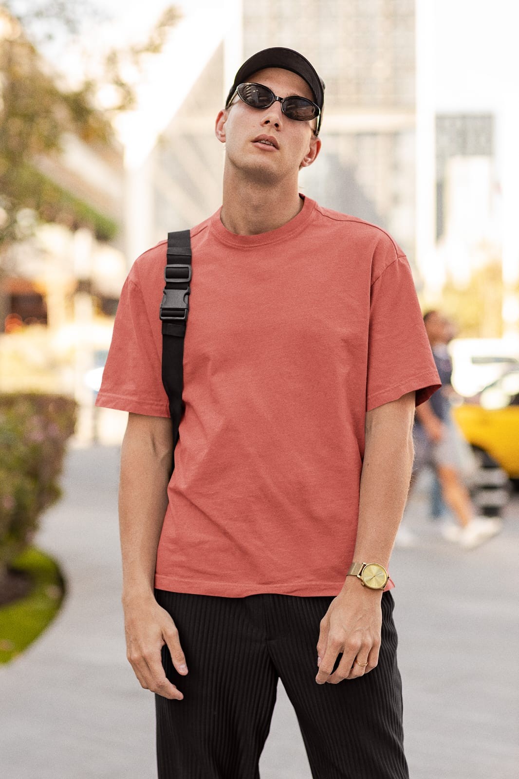 Pink Oversized Fit Crew-Neck Cotton T-Shirt for Men