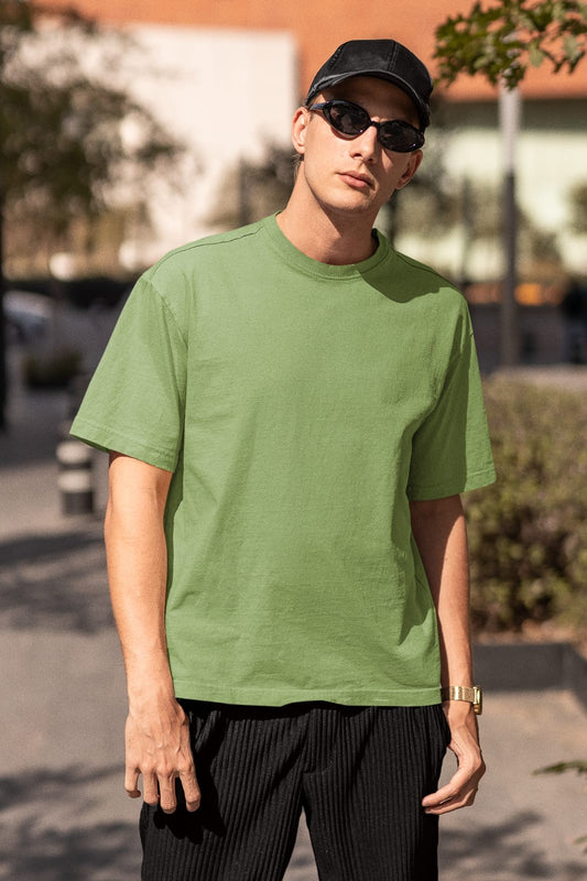 Mint Green Oversized Fit Crew-Neck Cotton T-Shirt for Men