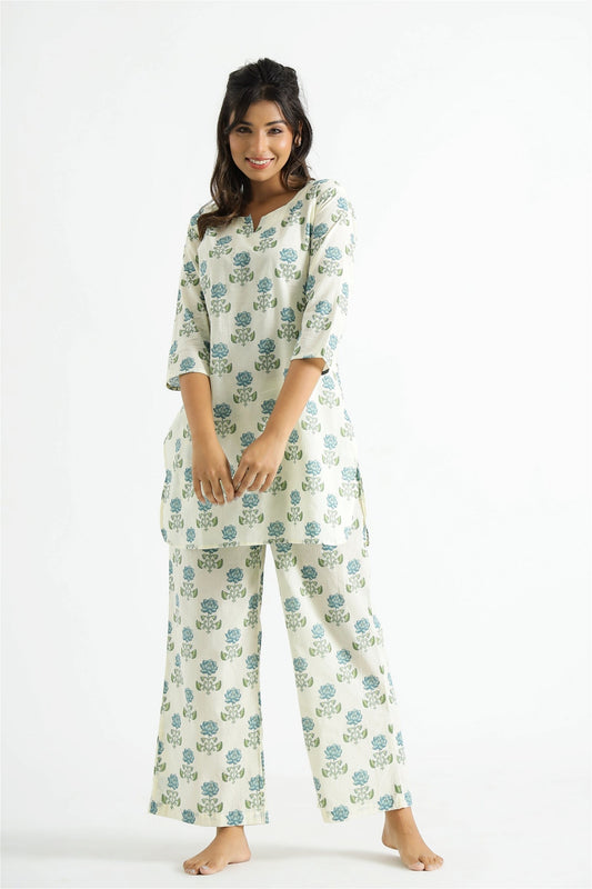 Floral Block Print Organic Printed Cotton Co-ord set For Women